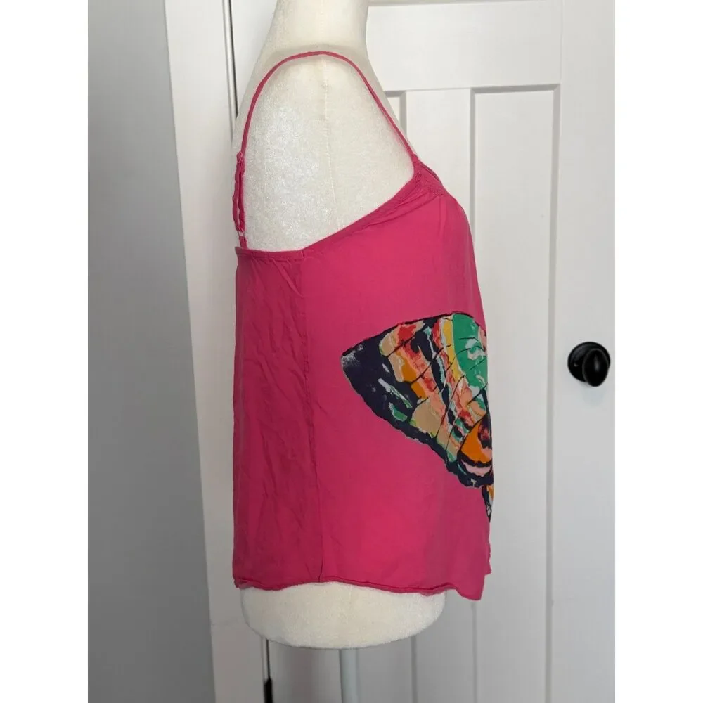 Vintage Old Navy Rayon Blend Butterfly Print Hot Pink Drape Tank Size XS - Picture 3 of 7